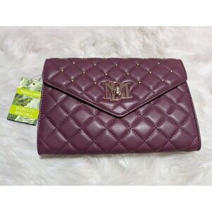 Badgley Mischka Crossbody Plum Vegan Leather Quilted Studded Chain Bag‎ NWT